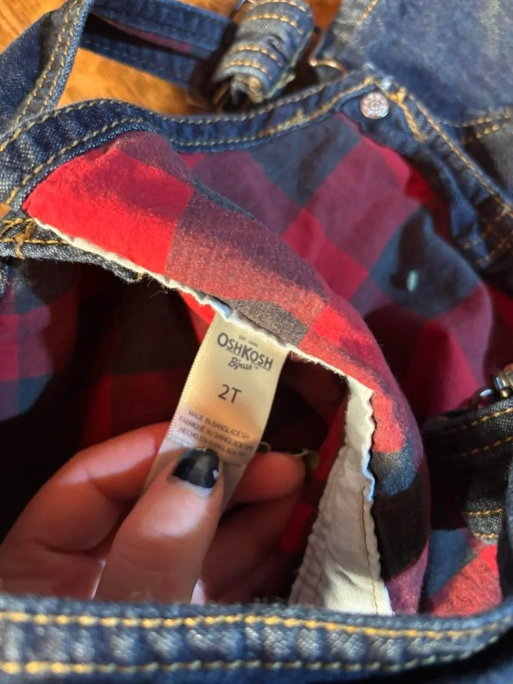 OshKosh B'gosh Denim Overalls with Red Plaid Lining